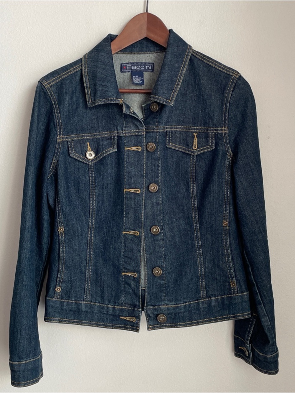 Vintage Y2K Dark Wash Denim Jean Jacket Medium Classic Indie Model Off Duty 90s - Picture 7 of 16